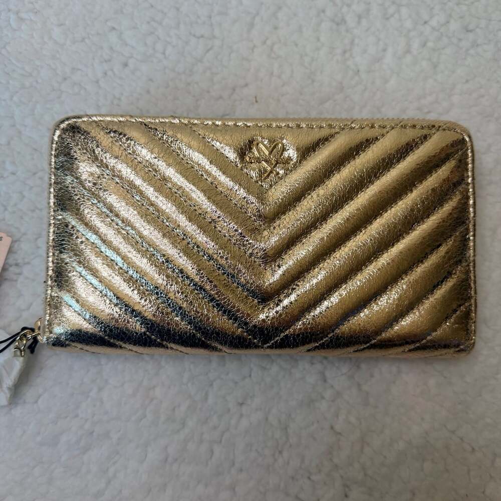 Victoria's Secret V-Quilt Zip Wallet Metallic Gold